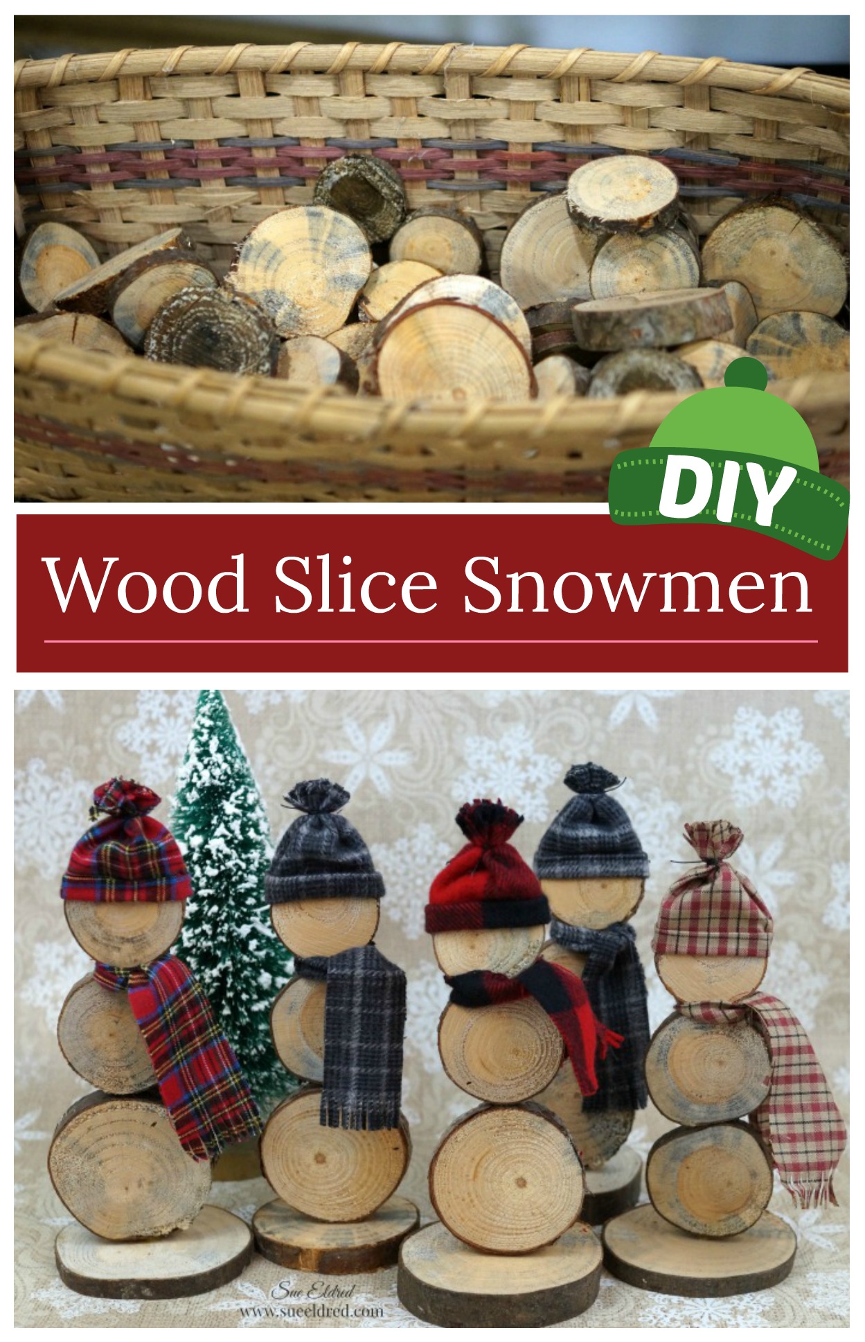 DIY Wood Slice Snowmen